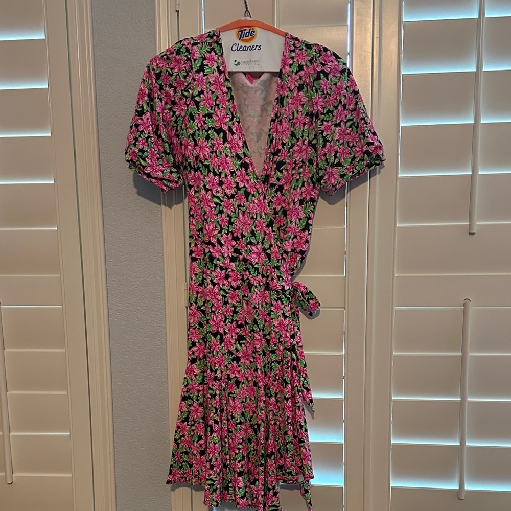 Lilly Pulitzer Pink and Green Floral Wrap Dress